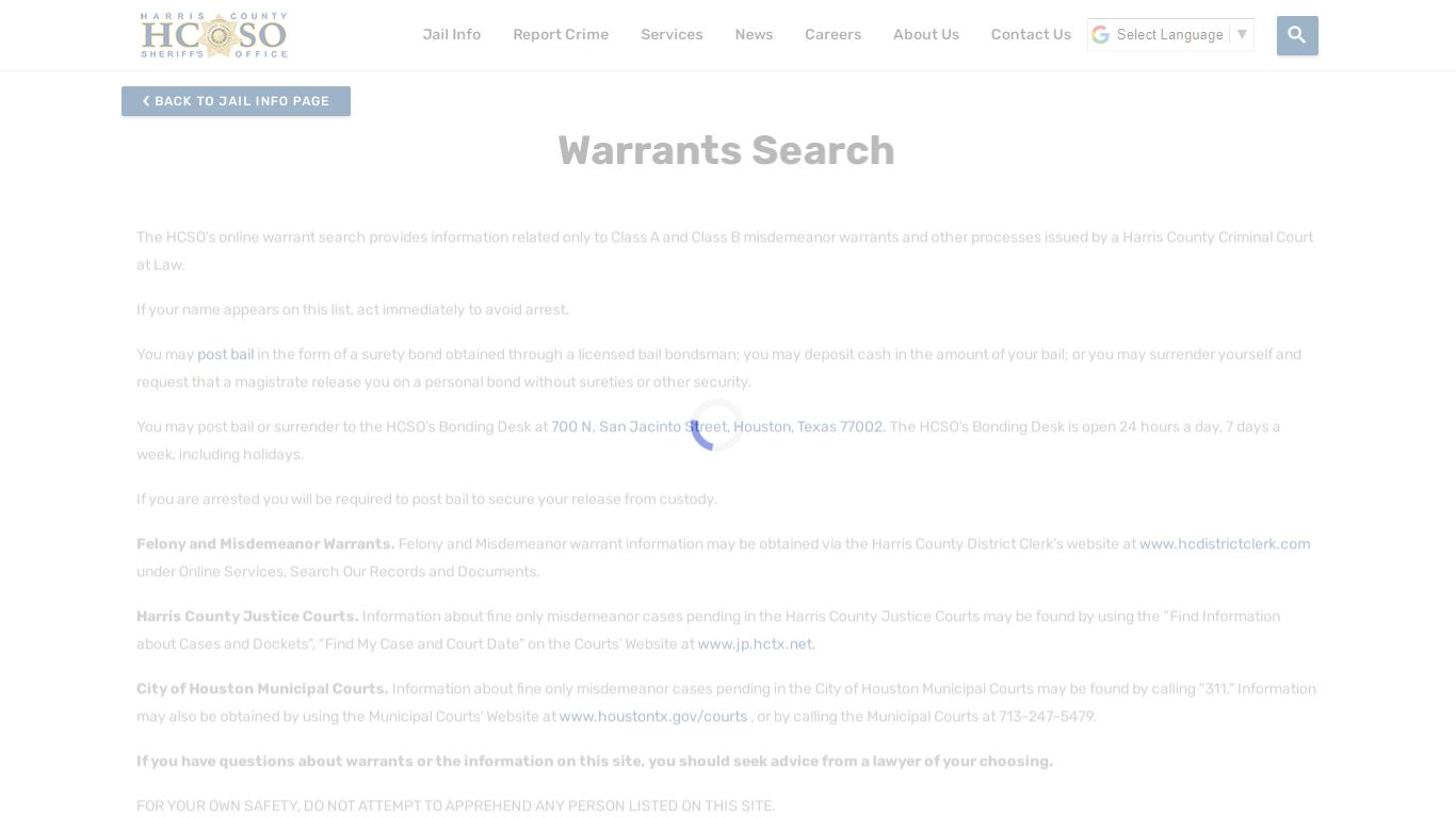 Warrants Search—Harris County Texas Sheriff's Office
